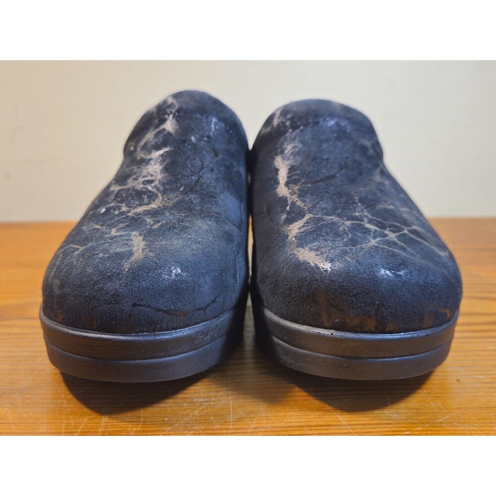 Women’s 5.5 36 Mephisto Metallic Black Satty Nubuck Suede Clogs Mules Slip Ons